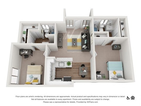 Floor plan for 2 beds, 2 baths, 930 sqft